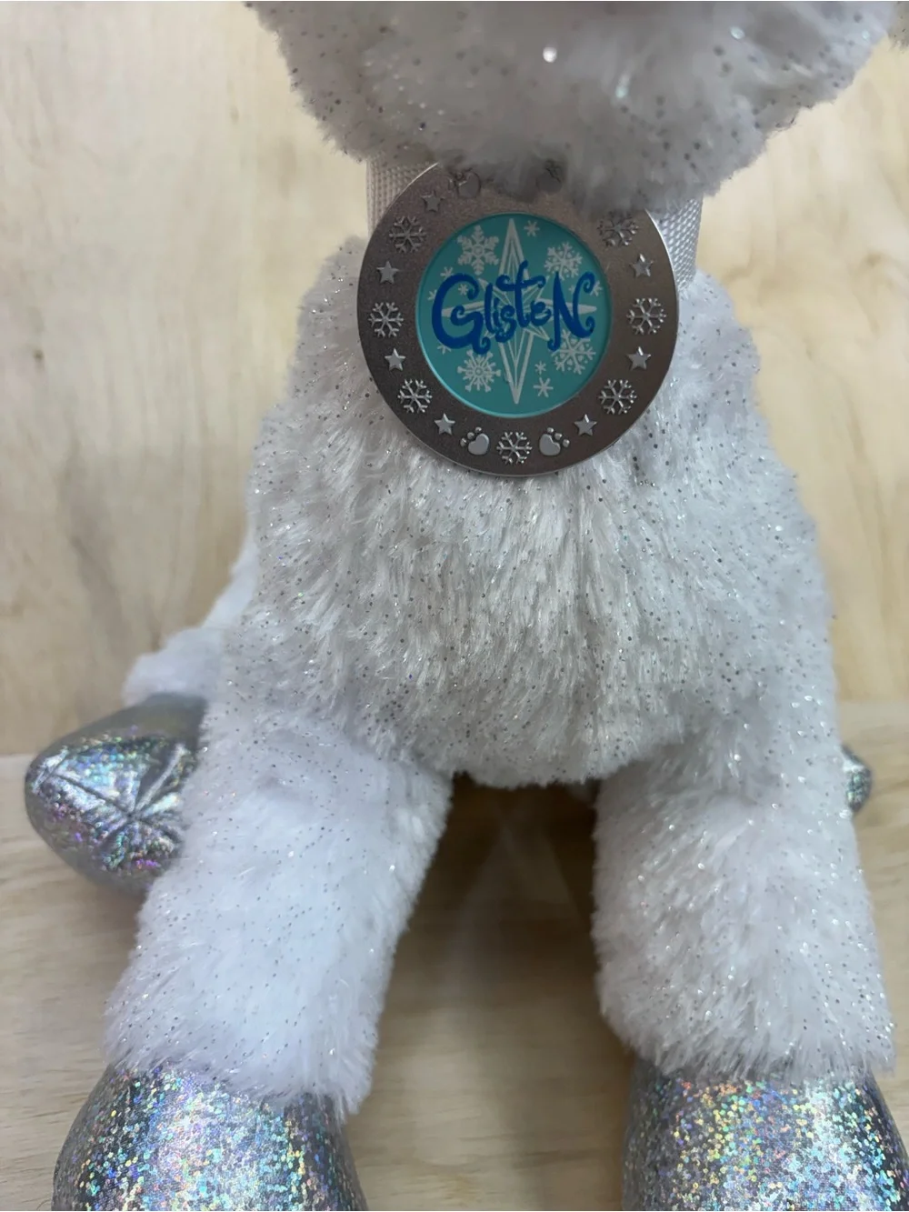 Build A Bear Workshop Sparkling White GLISTEN REINDEER with Blue Bow